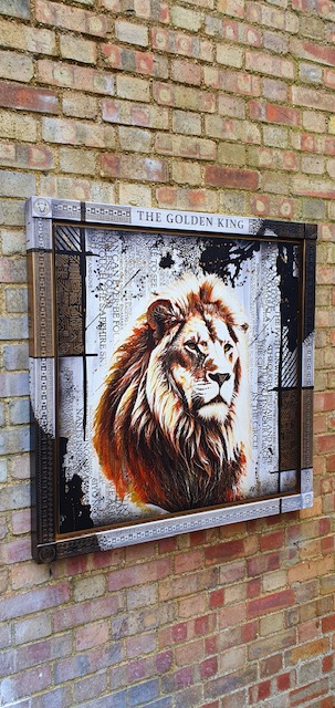 Artist_Rob_Bishop_The_Golden_King_premium_deluxe_art_on_wood_original_variation_Lion